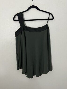 Drew One Shoulder Blouse Green Gray Faux Suede Size Small